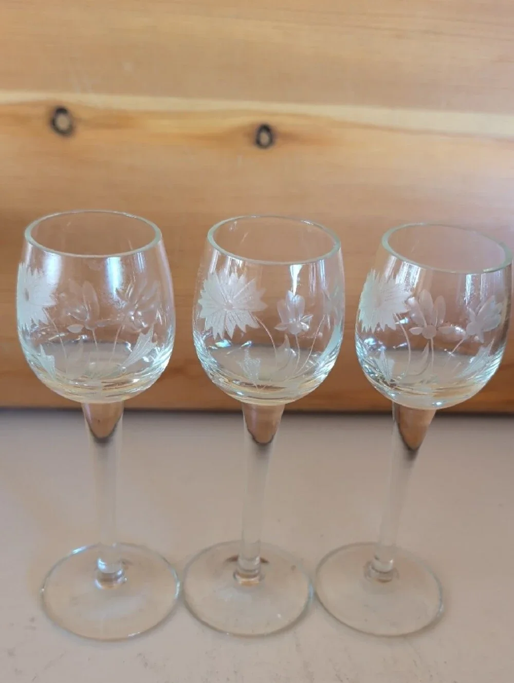 VTG. Etched Floral Cordial Goblet Glasses - Clear (Set of 3)